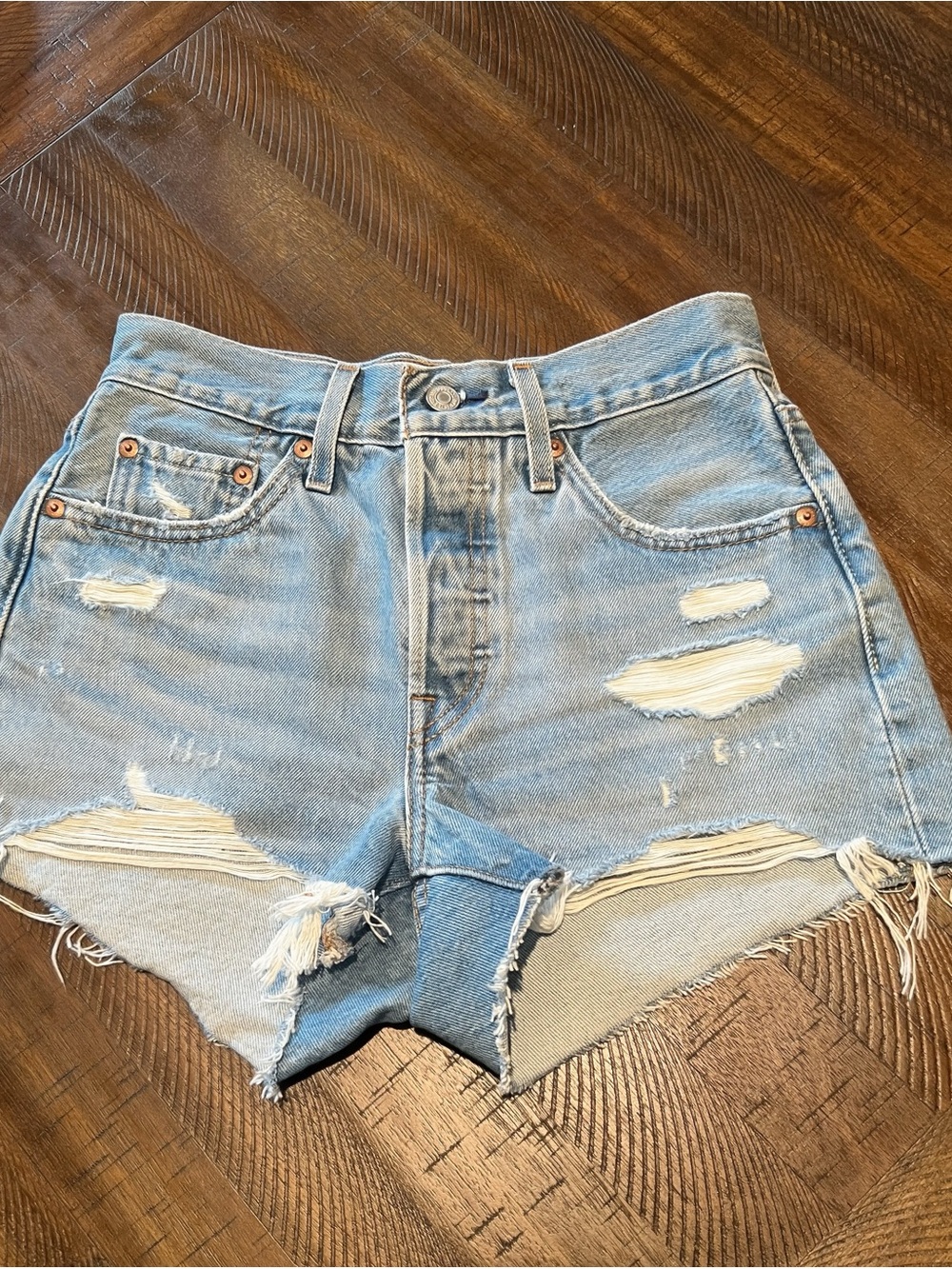 Levi's Light Blue 501 Distressed Cutoff Denim Shorts W24